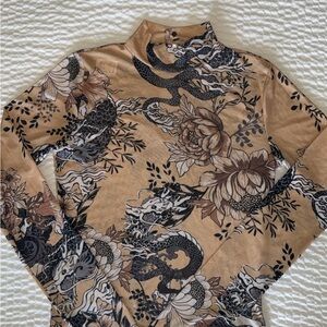 Fashion Nova Tan Dragon Print Top